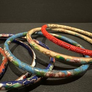 Vintage set of 6 Chinese Cloisonné Bangle Bracelets